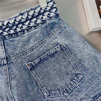 TWOTWINSTYLE Casual Jeans Azul Curto Para as Mulheres de Cintura Alta em linha Reta coreano Shorts Soltos Feminino 2021 de Verão, Moda, Estilo de Roupas