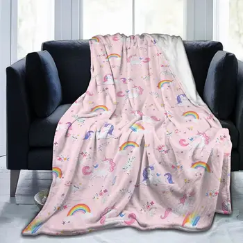 Unicórnios cor-de-rosa a Caricatura 3D Sherpa Cobertor Quente Super Flanela Macia Office Nap Colcha Sofá-Cama de Pelúcia Colcha Xadrez