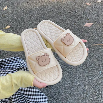 Urso Chinelos Mulheres Kawaii Bonito Dos Desenhos Animados Sapatos De Sandálias De Verão Para Casa Macio Anime Casual Televisão De Banho Slides