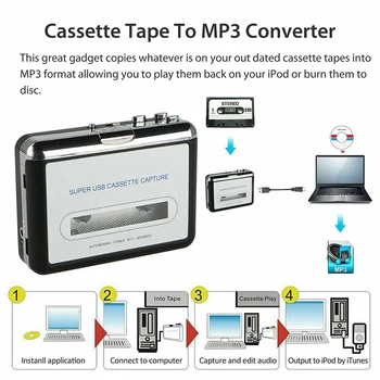 USB2.0 Portátil de Fita para PC Super Cassete De Áudio MP3 Music CD Player Digital Conversor, Gravador de Captura +Fone de ouvido
