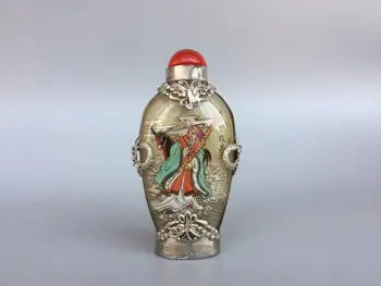 Velho chinês de pequim de vidro construído em pintura snuff bottle Tibetano prata de mosaico de vidro Caracteres padrão zhangguolao