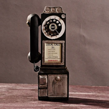 Vintage Rodar Olhar Clássico de Discagem Pagar Modelo de Telefone Retro Estande de Decoração Enfeite JAN88