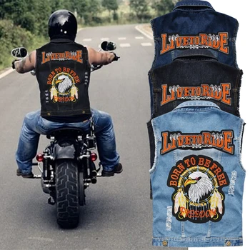 Viver Para Andar De Colete Jeans Cowboy Motocicleta Sem Mangas Do Casaco De Ganga Homens Primavera Motorrad Gilet
