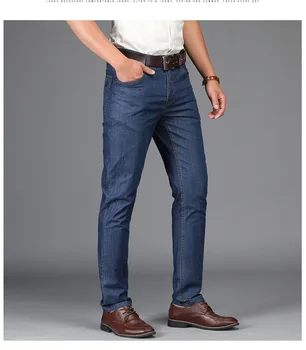 W094-2020 verão de novos negócios jeans solta tubo em linha reta calças de brim dos homens de calças de tecido Tencel casual calças dos homens