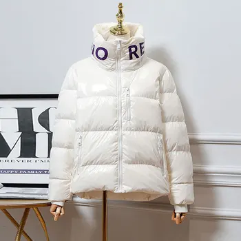 White Duck Down Coats Mulheres De Curto Casaco De Inverno Grosso 2020 Novo Brilhante Carta Stand Colarinho Solta Outwear Quente Senhoras Parka