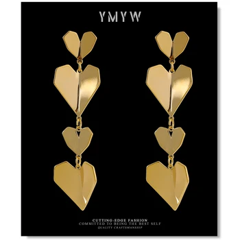 YMYW Longo Coração Soltar Dangle Brincos de Metal 14-k-banhado a ouro Charme Elegante Temperamento, Personalidade Declaração de Brincos para Mulheres