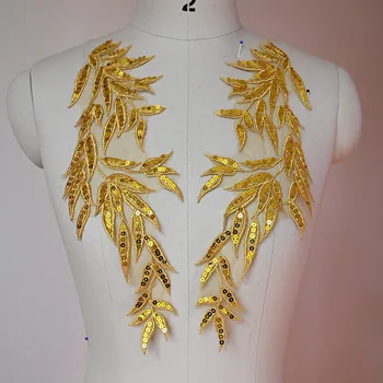 1 par de Folhas de Ouro de Flor de Venise Flor de Apliques de Renda Caimento do Vestido de Casamento de Costura, Rendas Patch Tecido Scrapbooking