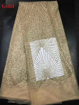 100yards ouro cores Africana Renda francesa Tecido de Alta Qualidade Africano, Tule Tecido do Laço com Colei glitter, lantejoulas M1690