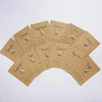 12 Signo Colares Com Cartão De Presente Constelações Pingente De Ouro Cadeias Gargantilha Para As Mulheres A Moda Aniversário De Jóias Collares