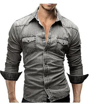 2020 Casual Botão Shirts Para Os Homens Dos Homens De Moda Jeans De Lavagem De Jeans, Camisa De Mangas Compridas Outono Camisa Casual Topo