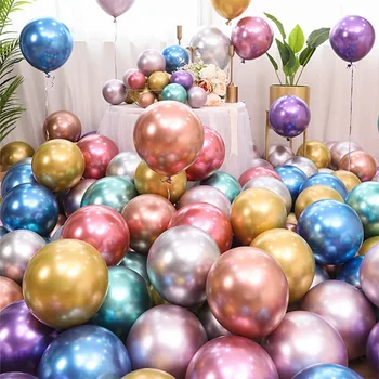 20Pcs Brilhante de Metal Prateado Balões de Látex Casamento Feliz Aniversário Balão Metalizado Cromado Balão de Ar Hélio Balão do Chuveiro do Bebê