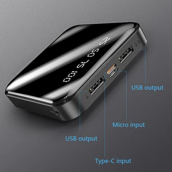 30000MAH Mini Banco do Poder da Capacidade Alta Carregador Portátil com 2USB Espelho Externo de Bateria Carregador Rápido para Xiaomi Samsung IPhone