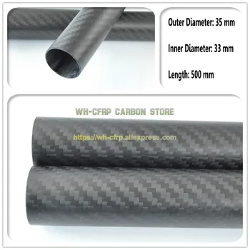 35mm ODx 33mm IDENTIFICAÇÃO de Fibra de Carbono Tubo de 3k de 500MM de comprimento (Rolo Enrolado) de carbono tubo , com de carbono, Japão 3k melhorar o material