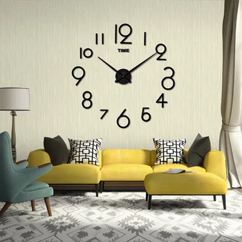 3D DIY Grande Relógio de Parede Design Moderno Mudo Pendurado na Parede o Espelho Acrílico Auto-Adesiva Relógio de Parede Sala de estar Decoração Home