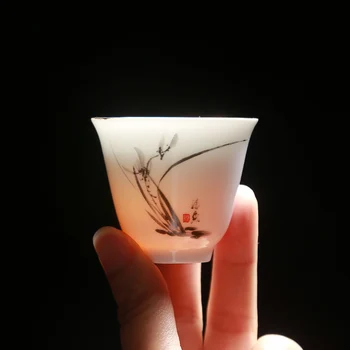 4pcs/monte Chinesa de Cerâmica Xícara de Chá de Mão Pintada de Branco, de Porcelana Xícara (chá Boutique Tigela de Chá feito a mão de Chá Acessórios Mestre Copos