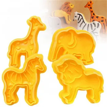 4Pcs/Set Leão, Girafa Animal biscoito Biscoito Êmbolo Cortadores de Zebra, Elefante Fondant Molde do Bolo Sugarcraft de Decoração do Bolo de Ferramentas