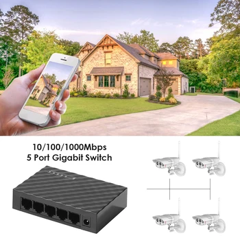 5-Port Switch Gigabit de 10/100/1000Mbps RJ45 área de Trabalho de Rede Ethernet HUB Switch com Adaptador de Alimentação para Casa Dormitório
