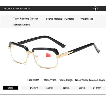 Ahora de Vidro, Lentes de Óculos de Leitura Homens Mulheres Metal Grande Quadro de Óptica, Óculos para Presbiopia +1.0 1.5 2.0 2.5 3.0 3.5 4.0