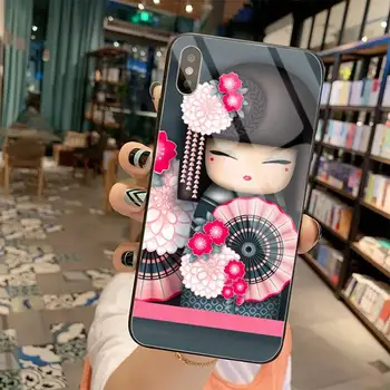 Boneca Kokeshi Coque Shell Caso de Telefone de Vidro Temperado Para iPhone 11 Pro XR, XS MÁXIMO de 8 X 7 6 6 Além de SE 2020 caso