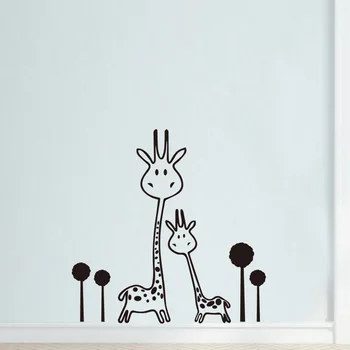Bonito dois Girafa Adesivo de Parede dos miúdos quartos sala para a decoração home Mural quarto Decalques animais dos desenhos animados de adesivos de papel de parede