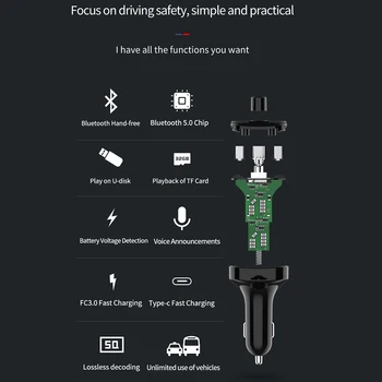 BT29 Bluetooth 5.0 Transmissor Fm Car Kit MP3 Modulador Carregador de Carro QC3.0 Duplo USB Com LED Lattice tela de Modo de EQ