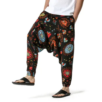 Calças dos homens Streetwear Boêmio de Impressão Solta Ctton-Roupa Calças de Harém y2k Harajuku Moda da Primavera Verão Masculino Cordão Calças