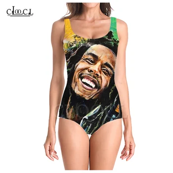 CLOOCL Cantor de Reggae Criador de Bob Marley Impressão 3D Moda sem Mangas Sexy de Uma Peça de moda praia de Verão, Meninas, Senhoras trajes de banho de Praia