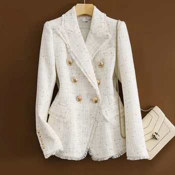 Deusa temperamento terno de tweed jaqueta de 2021 Nova de abotoamento duplo de alta qualidade, fino terno é fino e Pequeno fragrância Jaqueta Mulheres