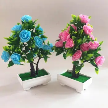 Flor Artificial Plantar Rosas em Vasos de Bonsai Escritório Jardim do ambiente de Trabalho Enfeite Decoração de Flores Artificiais no Pote Para a Decoração Home
