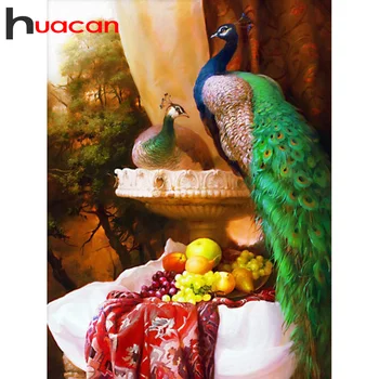 Huacan 5d DIY Diamante Pintura Completa Quadrado/Redondo Pavão Casal Bordado de Diamante Conjunto de Mosaico de Frutas Animal a Decoração Home