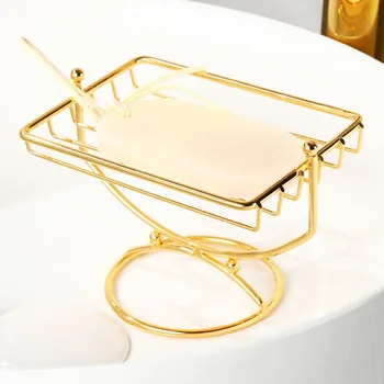 Incrustação de ouro de Aço Inoxidável do Sabão Titular Criatividade Banheiro Soco-livre Prato de Sabão Doméstico de Lavagem de Acessórios de Decoração de Banheiro