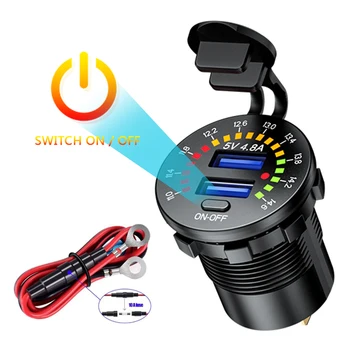 Isqueiro Carregador de Carro com LED Streamlight Voltímetro Duplo QC3.0 USB Impermeável 2 Portas Tomada de Alimentação Interruptor de ligar/DESLIGAR