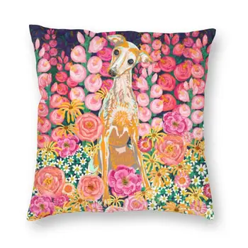 Jardim Cão Cão Cão Capa de Almofada de Whippet Sighthound Flores Jogar Travesseiro Caso para a Sala de Fronha Decorativa da Casa
