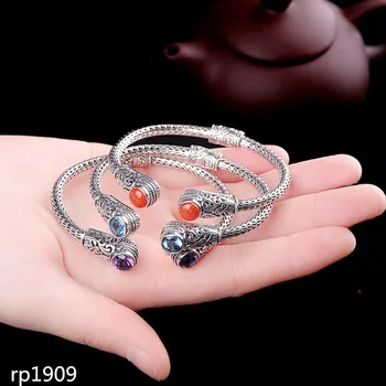 KJJEAXCMY boutique de jóias S925 da prata esterlina da jóia das senhoras topázio vermelho do sul ametista do bracelete