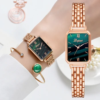 Lvpai Relógio de Marca Para Mulheres Moda Praça do Relógio de Quartzo Pulseira Conjunto Verde Dial Luxo Rosa de Ouro Simples Ladies Watch reloj mujer