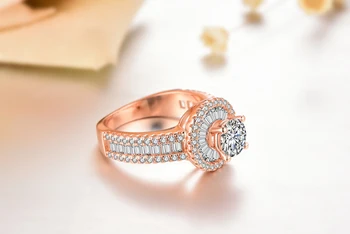 MDEAN Anéis de Casamento Para as Mulheres de Rosa Cor de Ouro de Noivado de Jóias Vintage Anel bague a zircônia moda bijoux Acessórios