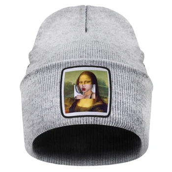Mona Lisa, que é Tumblr de Impressão Skullies Beanies Inverno Outono Unissex Malha Caps Exterior Manter Aquecido Sólido Hip-hop Chapéu do Beanie Unisex Pac