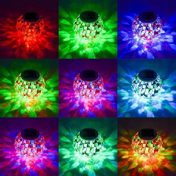 Mudança de cor de Mosaico de Vidro Bola de LED, Luzes Solares do Jardim Solar Impermeável Tabela de Luzes 2 Modos para a Festa de Natal Decoração