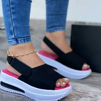 Mulheres Sandálias de Verão Peep Toe de Moda Plus Size Feminina de Sapatos de Cor Sólida Backstrap Confortável e Casual Sandálias das Mulheres