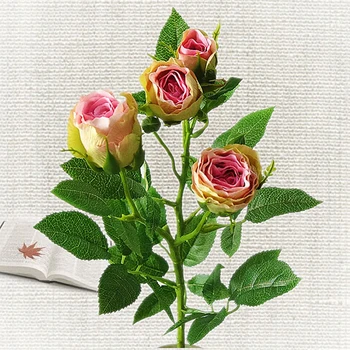 Novo 4Heads Artificial ramo de rosas de seda+plástico flores de Simulação de flores rosa para a home do hotel, decoração de casamento rosa