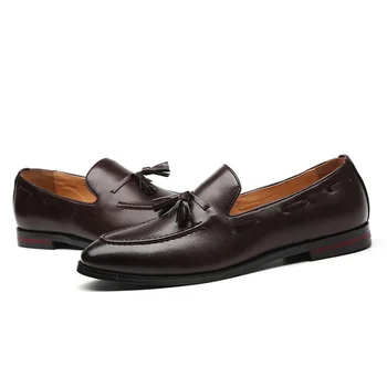 Novo Clássico da Primavera e do Outono Britânico Respirável Simples de Borla Homens do Estilo Casual Sapatos de Couro Homens Sapatos Plus Size 37-48