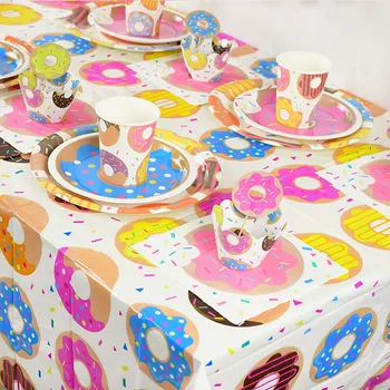 Rosa Donut Talheres Descartáveis para as Meninas da Festa de Aniversário de Decoração do Prato Descartável Copo de Látex Balão de Decoração de chá de Bebê