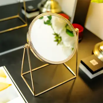 Rotação De 360° De Metal Espelho De Maquilhagem Face Única Vintage Espelho De Maquilhagem De Ouro