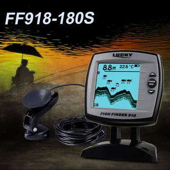 SORTE do inventor dos Peixes FF918-180S com Fio do Transdutor do Sensor de Localizador de 45 Graus Echo LCD de Peixe Localizador de Barco Localizador de cardumes de Peixes de Detector de