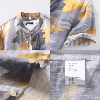 Venda quente 2020 Novo Stand Colarinho de Camisa de Linho Homens de Manga Curta de Verão de Seção Fina Floral Camisa Solta Fina Seção de Roupas masculinas