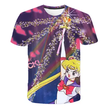 Verão T-shirt Japão Anime Sailor Moon Camisetas Menina Camisa de T de Crianças Roupas de gola de camiseta do Menino de Manga Curta Tops Tees