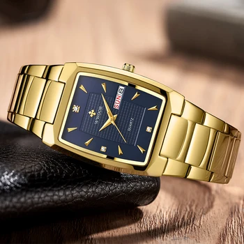 WWOOR Homens de Negócio de relógios de Luxo, o Ouro de Quartzo do Aço Inoxidável Relógios de Homens Praça de Esporte Impermeável Relógio Semana e a Data Reloj Hombre