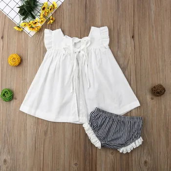 2021 Nova Moda de Verão Bebê Recém-nascido Menina de Camisa Branca Vestido de Cima da Manta PP Shorts Conjunto de Roupas de Criança Roupas para 0-24 meses