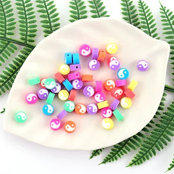 50Pcs Colorido Tai Chi Yin Yang Macio Contas de Argila para Bonito Diy feito à mão Miçangas da Cor dos Doces Fazer Jóias por Atacado Acessórios