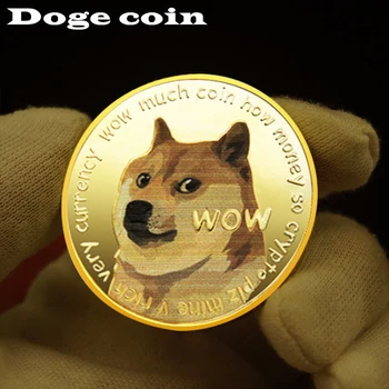 Belo WOW Banhado a Ouro Dogecoin Moedas Comemorativas Bonito Padrão de Cão Cão Lembrança Coleção de Presentes de Moedas Colecionáveis